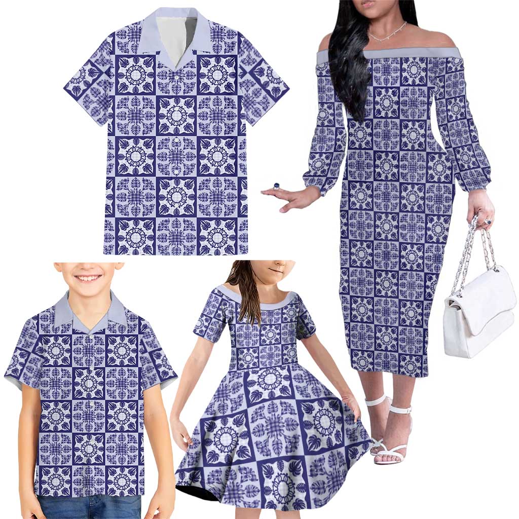 Polu Palaka Quilt Hawaii Family Matching Off The Shoulder Long Sleeve Dress and Hawaiian Shirt Hawaiian Tropical Monstera Sea Turtle LT14 - Polynesian Pride