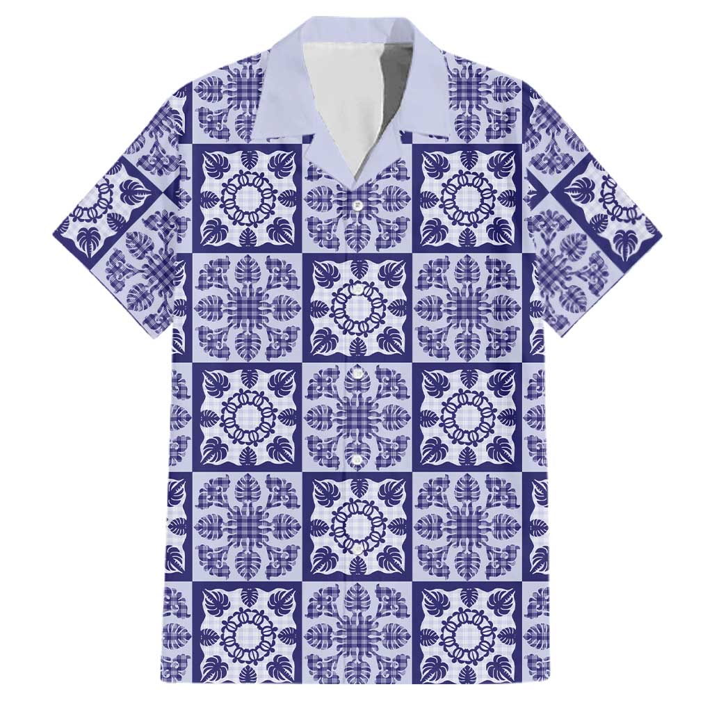 Polu Palaka Quilt Hawaii Family Matching Off Shoulder Maxi Dress and Hawaiian Shirt Hawaiian Tropical Monstera Sea Turtle LT14 Dad's Shirt - Short Sleeve Blue - Polynesian Pride
