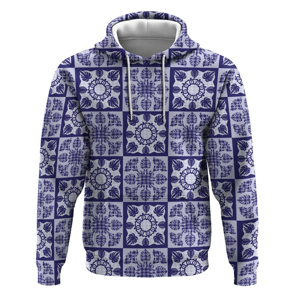 Polu Palaka Quilt Hawaii Hoodie Hawaiian Tropical Monstera Sea Turtle LT14 Pullover Hoodie Blue - Polynesian Pride