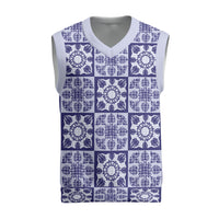 Polu Palaka Quilt Hawaii Christmas Knitted V-Neck Vest Hawaiian Tropical Monstera Sea Turtle
