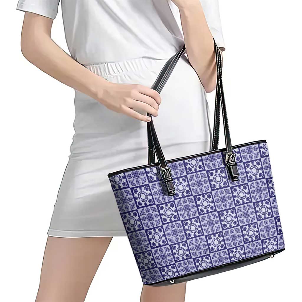 Polu Palaka Quilt Hawaii Leather Tote Bag Hawaiian Tropical Monstera Sea Turtle LT14 - Polynesian Pride
