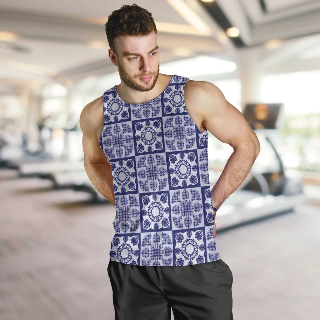 Polu Palaka Quilt Hawaii Men Tank Top Hawaiian Tropical Monstera Sea Turtle