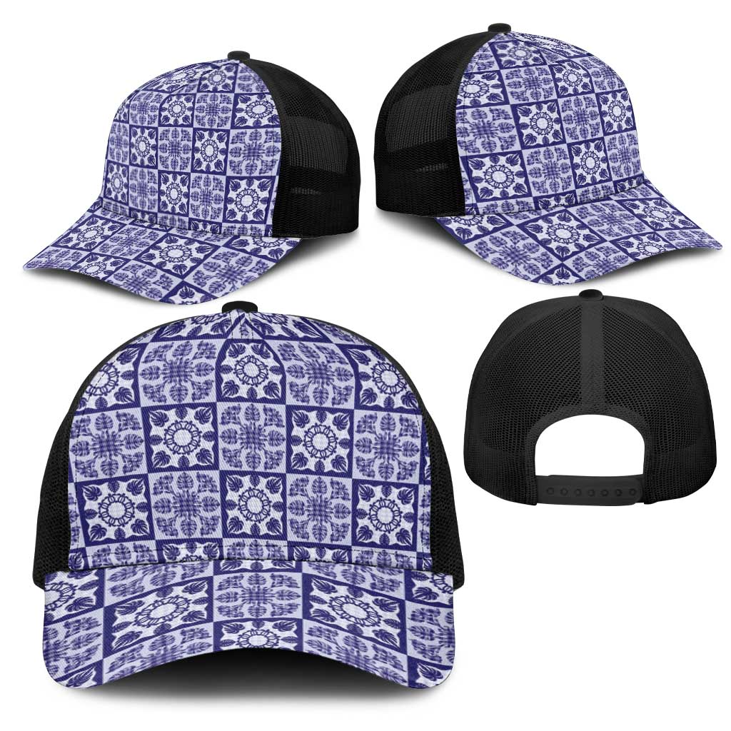 Polu Palaka Quilt Hawaii Mesh Trucker Cap Hawaiian Tropical Monstera Sea Turtle LT14 - Polynesian Pride