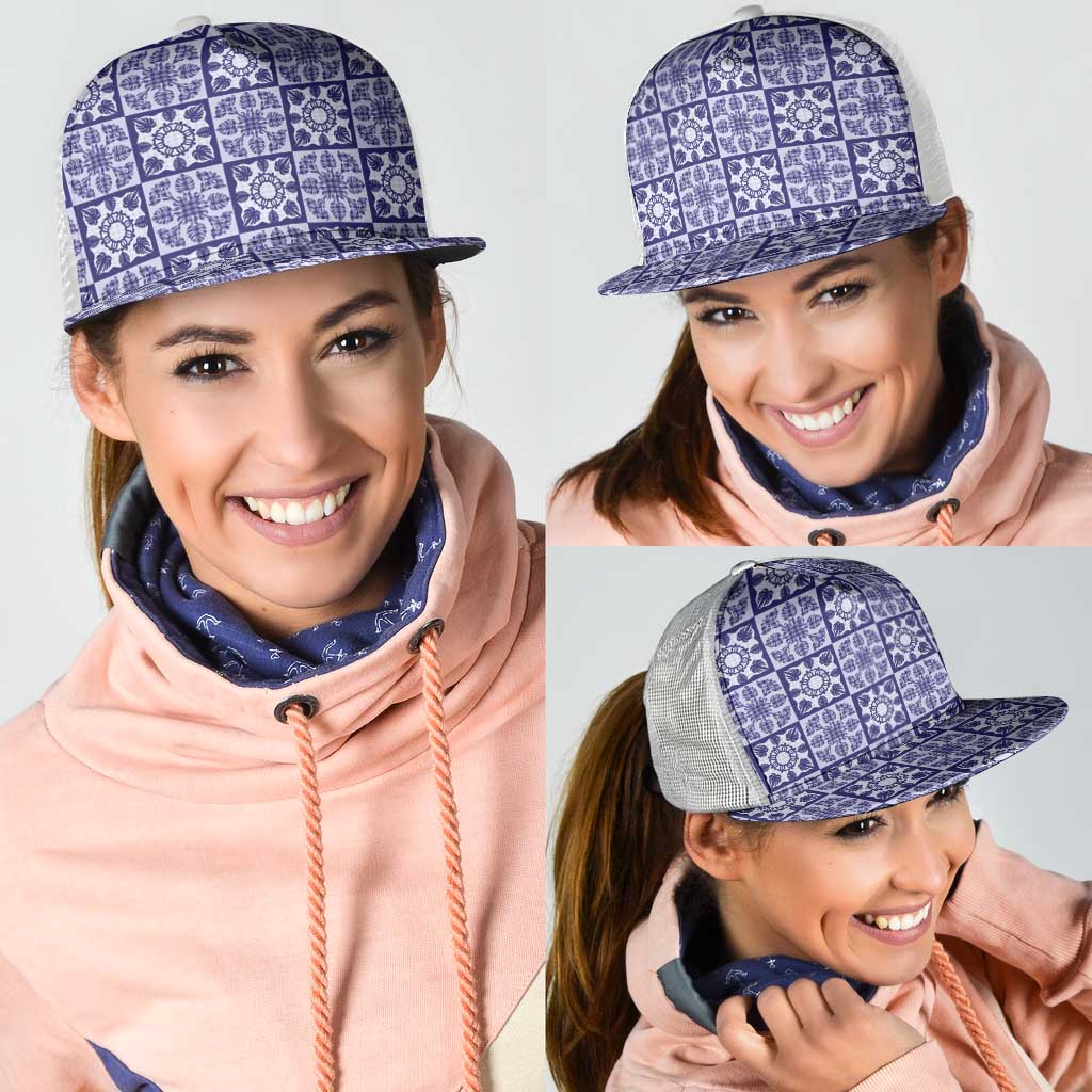 Polu Palaka Quilt Hawaii Mesh Trucker Cap Hawaiian Tropical Monstera Sea Turtle LT14 - Polynesian Pride