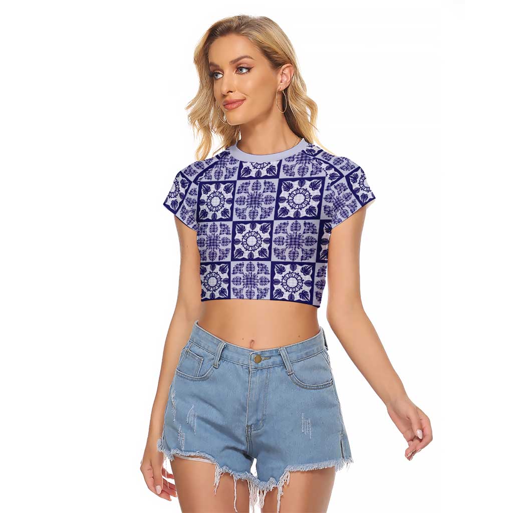 Polu Palaka Quilt Hawaii Raglan Cropped T Shirt Hawaiian Tropical Monstera Sea Turtle
