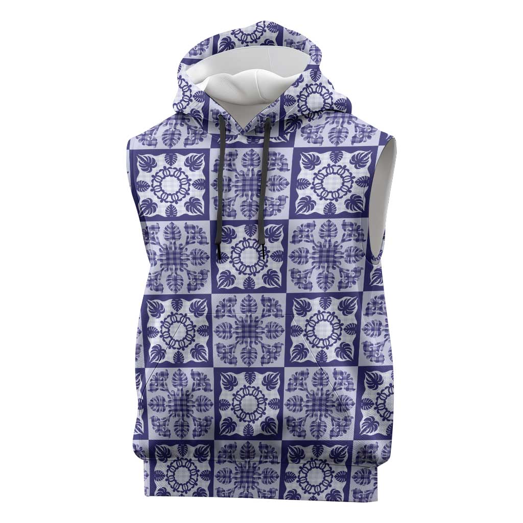 Polu Palaka Quilt Hawaii Sleeveless Hoodie Hawaiian Tropical Monstera Sea Turtle LT14 Blue - Polynesian Pride