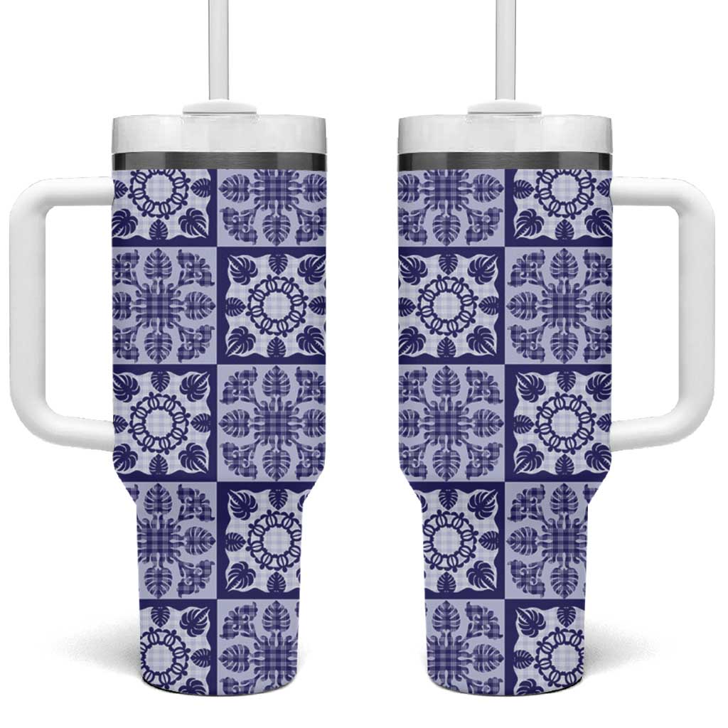 Polu Palaka Quilt Hawaii Tumbler With Handle Hawaiian Tropical Monstera Sea Turtle