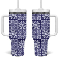 Polu Palaka Quilt Hawaii Tumbler With Handle Hawaiian Tropical Monstera Sea Turtle