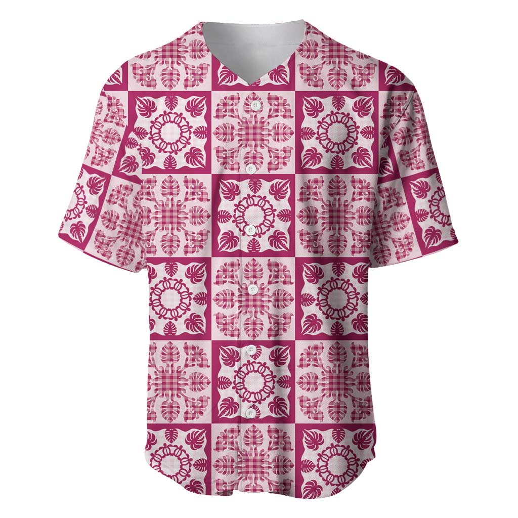 Akala Palaka Quilt Hawaii Baseball Jersey Hawaiian Tropical Monstera Sea Turtle LT14 Pink - Polynesian Pride