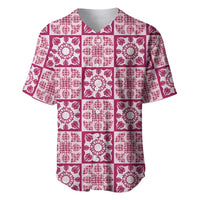 Akala Palaka Quilt Hawaii Baseball Jersey Hawaiian Tropical Monstera Sea Turtle LT14 Pink - Polynesian Pride