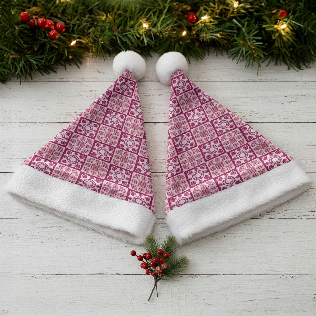 Akala Palaka Quilt Hawaii Christmas Santa Hat Hawaiian Tropical Monstera Sea Turtle