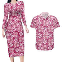 Akala Palaka Quilt Hawaii Couples Matching Long Sleeve Bodycon Dress and Hawaiian Shirt Hawaiian Tropical Monstera Sea Turtle