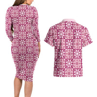 Akala Palaka Quilt Hawaii Couples Matching Long Sleeve Bodycon Dress and Hawaiian Shirt Hawaiian Tropical Monstera Sea Turtle