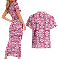 Akala Palaka Quilt Hawaii Couples Matching Short Sleeve Bodycon Dress and Hawaiian Shirt Hawaiian Tropical Monstera Sea Turtle