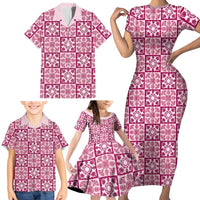 Akala Palaka Quilt Hawaii Family Matching Short Sleeve Bodycon Dress and Hawaiian Shirt Hawaiian Tropical Monstera Sea Turtle