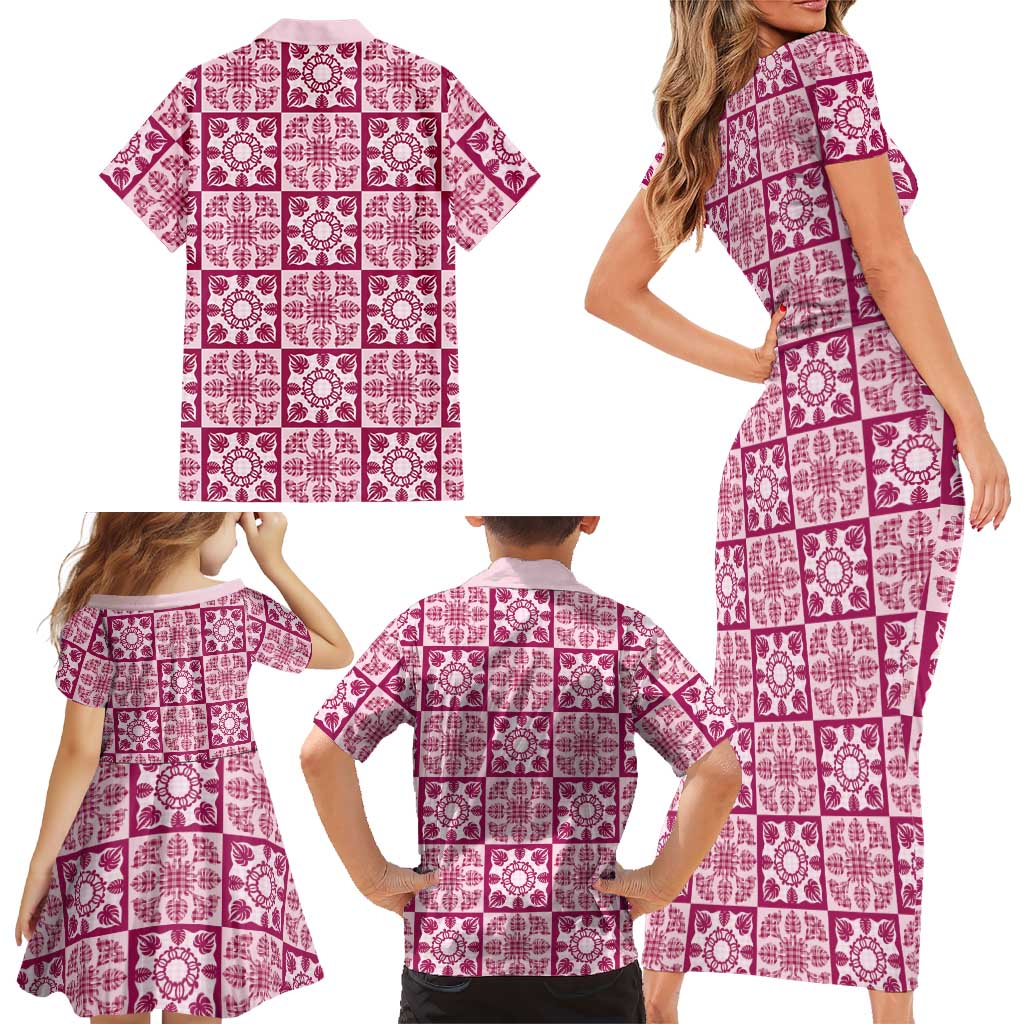 Akala Palaka Quilt Hawaii Family Matching Short Sleeve Bodycon Dress and Hawaiian Shirt Hawaiian Tropical Monstera Sea Turtle
