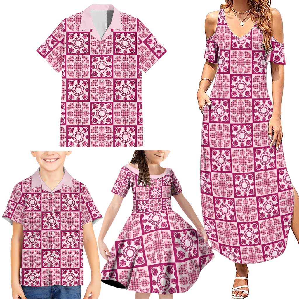 Akala Palaka Quilt Hawaii Family Matching Summer Maxi Dress and Hawaiian Shirt Hawaiian Tropical Monstera Sea Turtle