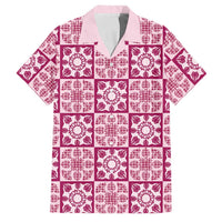 Akala Palaka Quilt Hawaii Family Matching Summer Maxi Dress and Hawaiian Shirt Hawaiian Tropical Monstera Sea Turtle LT14 Dad's Shirt - Short Sleeve Pink - Polynesian Pride