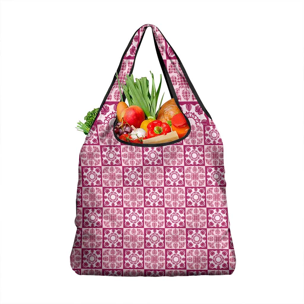 Akala Palaka Quilt Hawaii Grocery Bag Hawaiian Tropical Monstera Sea Turtle LT14 1-pack One Size Pink - Polynesian Pride