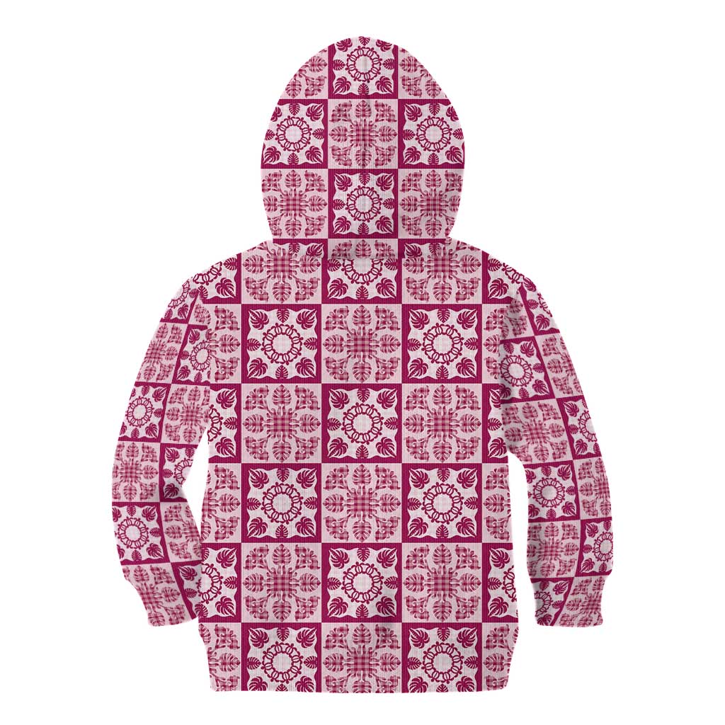 Akala Palaka Quilt Hawaii Kid Hoodie Hawaiian Tropical Monstera Sea Turtle LT14 - Polynesian Pride