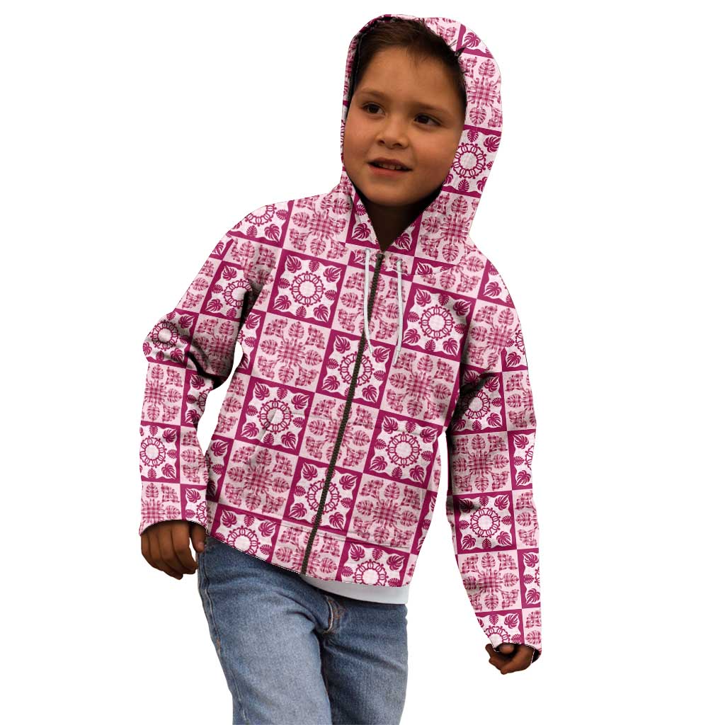 Akala Palaka Quilt Hawaii Kid Hoodie Hawaiian Tropical Monstera Sea Turtle LT14 - Polynesian Pride