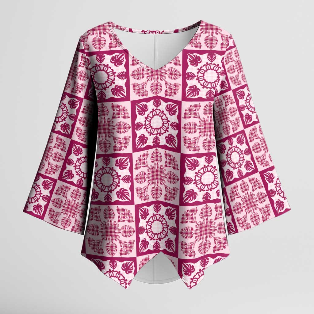 Akala Palaka Quilt Hawaii Kimono Sleeve Blouse Hawaiian Tropical Monstera Sea Turtle