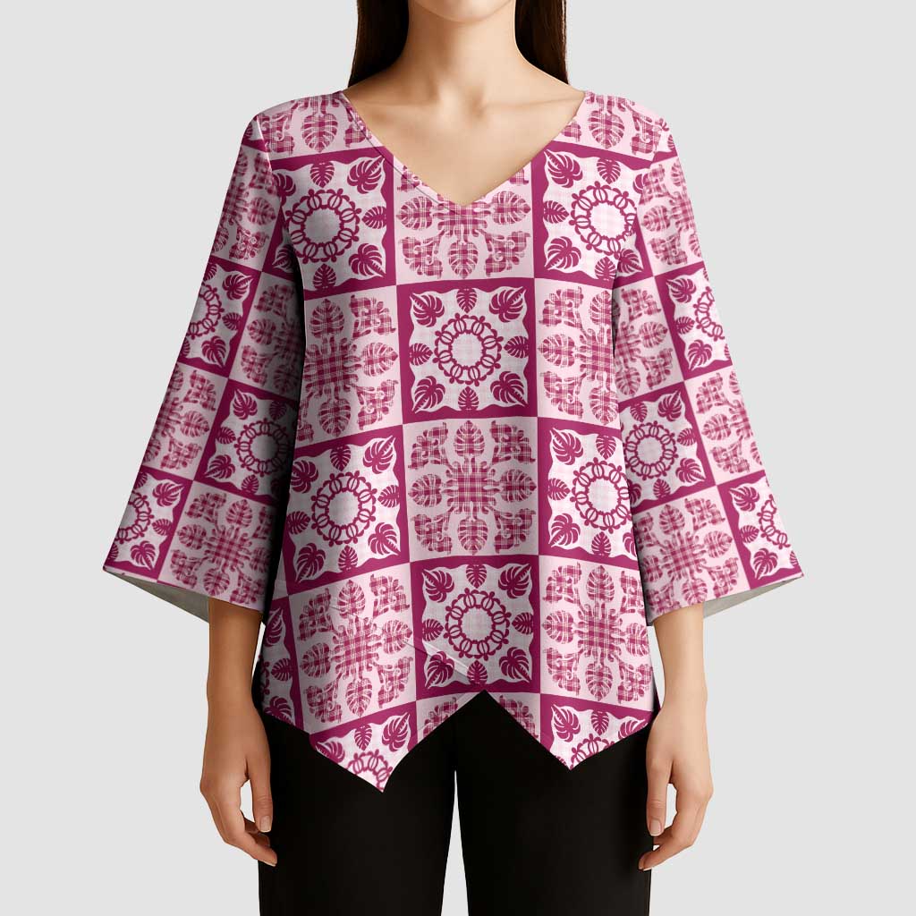 Akala Palaka Quilt Hawaii Kimono Sleeve Blouse Hawaiian Tropical Monstera Sea Turtle