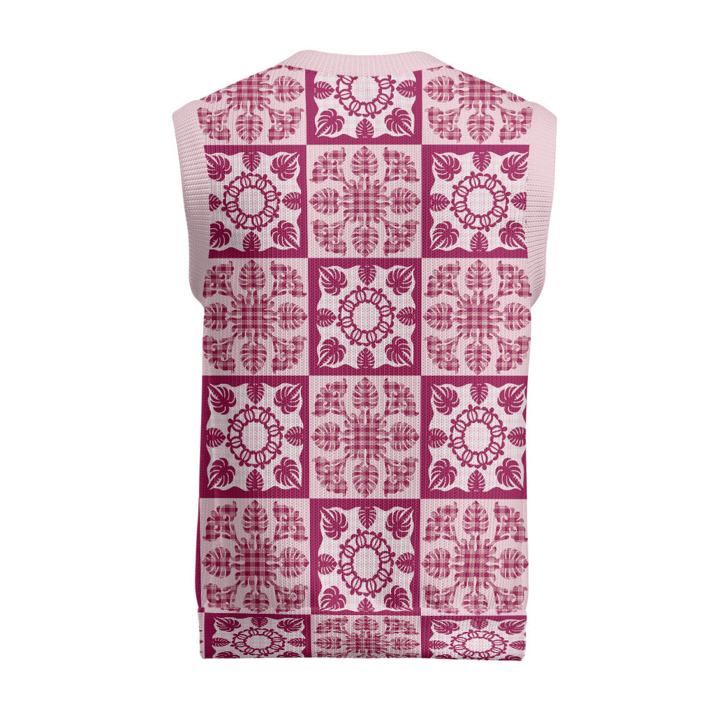 Akala Palaka Quilt Hawaii Christmas Knitted V-Neck Vest Hawaiian Tropical Monstera Sea Turtle