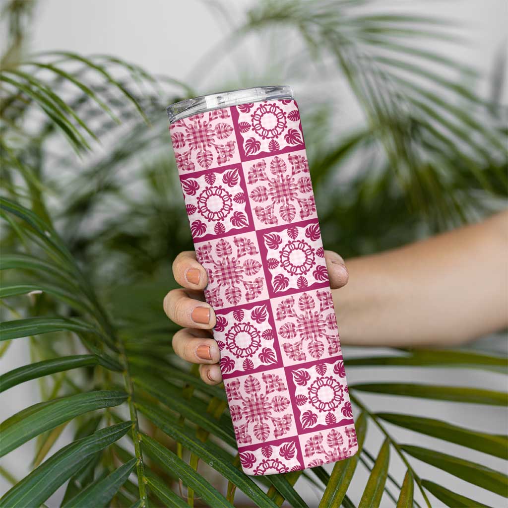 Akala Palaka Quilt Hawaii Skinny Tumbler Hawaiian Tropical Monstera Sea Turtle