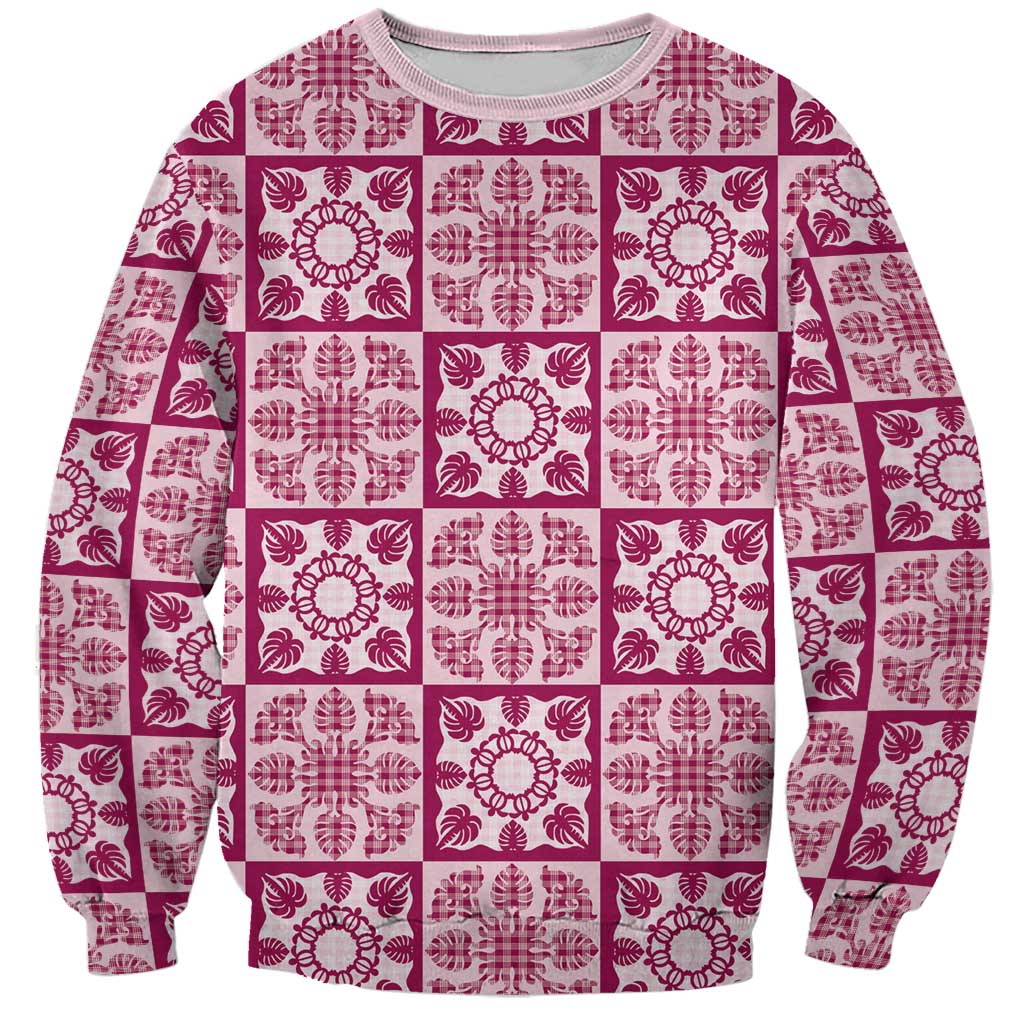 Akala Palaka Quilt Hawaii Sweatshirt Hawaiian Tropical Monstera Sea Turtle