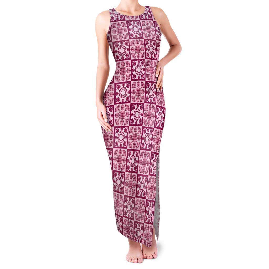 Akala Palaka Quilt Hawaii Tank Maxi Dress Hawaiian Tropical Monstera Sea Turtle