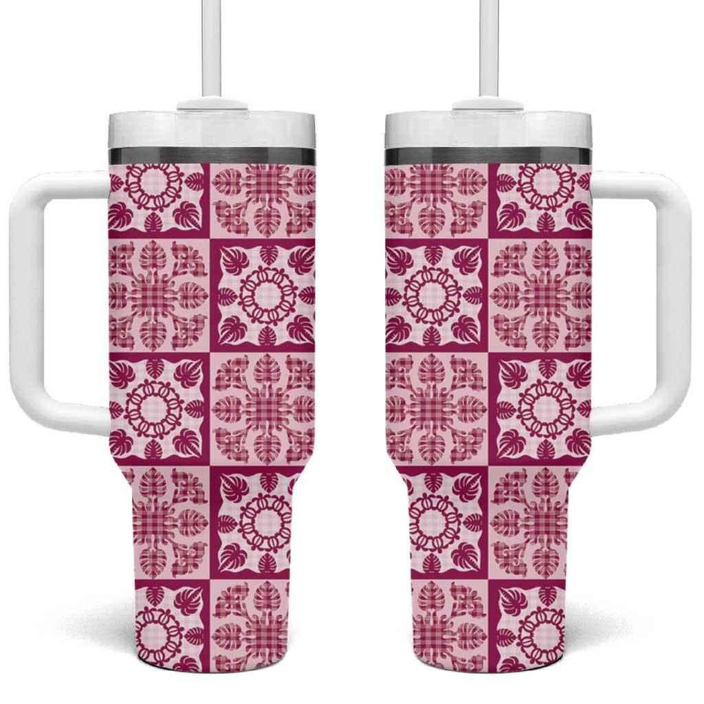 Akala Palaka Quilt Hawaii Tumbler With Handle Hawaiian Tropical Monstera Sea Turtle