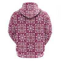 Akala Palaka Quilt Hawaii Zip Hoodie Hawaiian Tropical Monstera Sea Turtle LT14 - Polynesian Pride