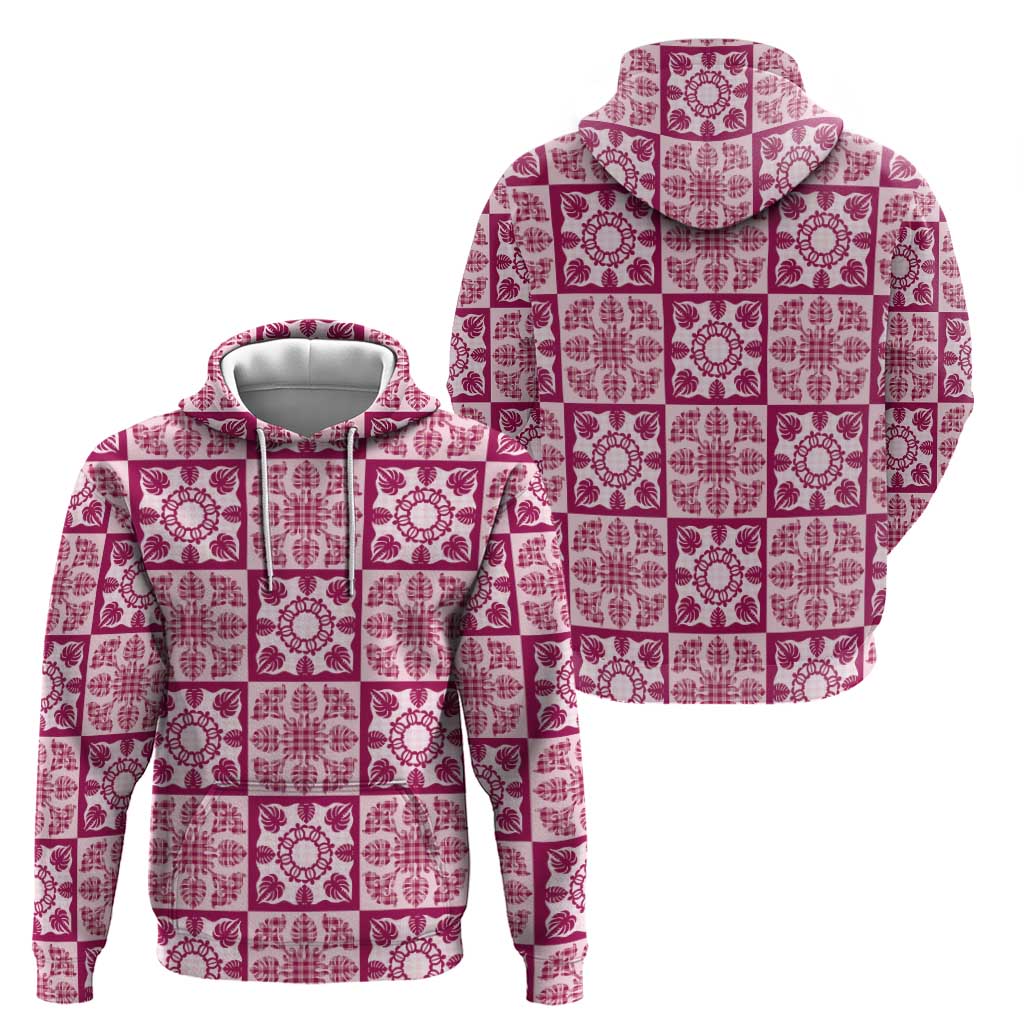 Akala Palaka Quilt Hawaii Zip Hoodie Hawaiian Tropical Monstera Sea Turtle LT14 - Polynesian Pride
