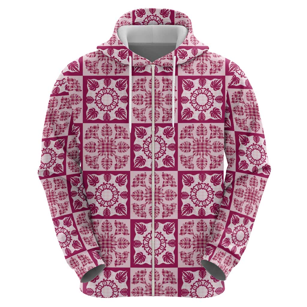 Akala Palaka Quilt Hawaii Zip Hoodie Hawaiian Tropical Monstera Sea Turtle LT14 - Polynesian Pride