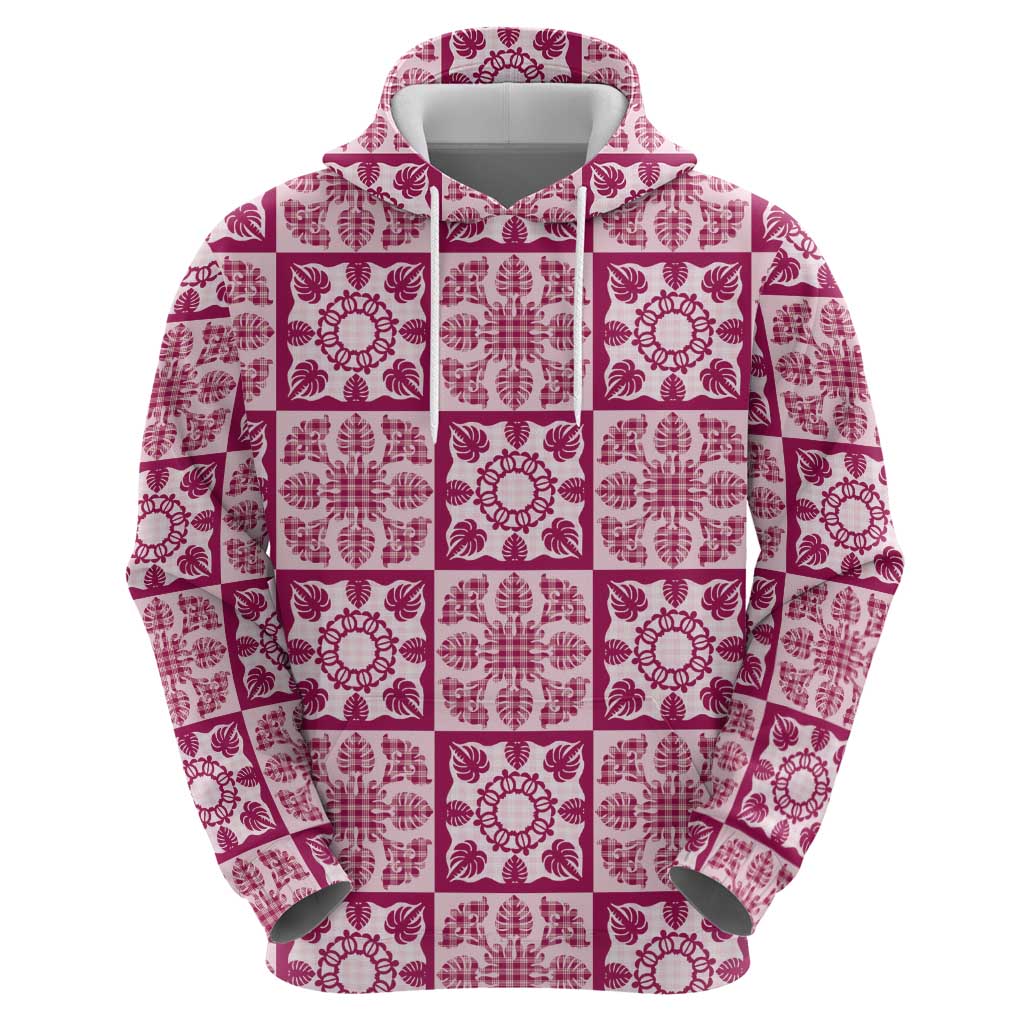 Akala Palaka Quilt Hawaii Zip Hoodie Hawaiian Tropical Monstera Sea Turtle LT14 - Polynesian Pride