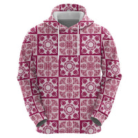 Akala Palaka Quilt Hawaii Zip Hoodie Hawaiian Tropical Monstera Sea Turtle LT14 - Polynesian Pride