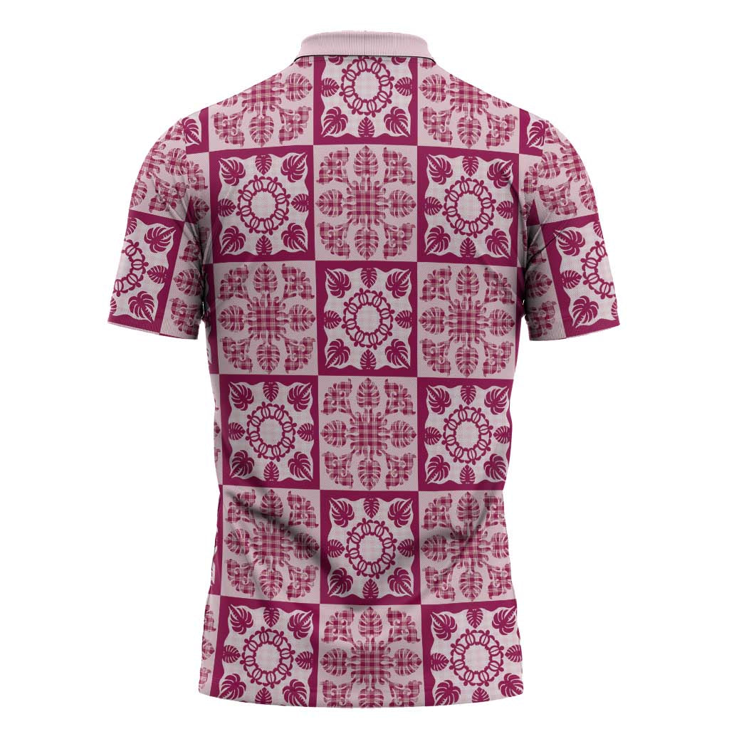 Akala Palaka Quilt Hawaii Zipper Polo Shirt Hawaiian Tropical Monstera Sea Turtle LT14 - Polynesian Pride