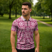 Akala Palaka Quilt Hawaii Zipper Polo Shirt Hawaiian Tropical Monstera Sea Turtle LT14 - Polynesian Pride