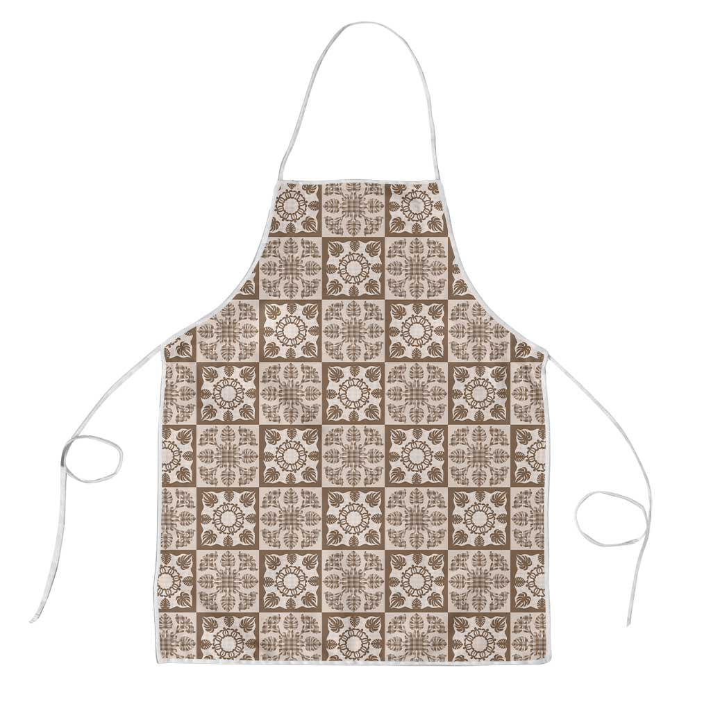 Beige Palaka Quilt Hawaii Apron Hawaiian Tropical Monstera Sea Turtle LT14 Beige - Polynesian Pride