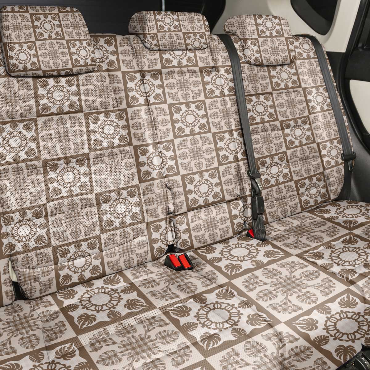 Beige Palaka Quilt Hawaii Back Car Seat Cover Hawaiian Tropical Monstera Sea Turtle LT14 - Polynesian Pride