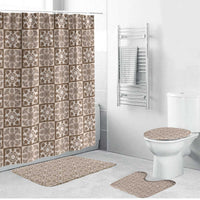 Beige Palaka Quilt Hawaii Bathroom Set Hawaiian Tropical Monstera Sea Turtle