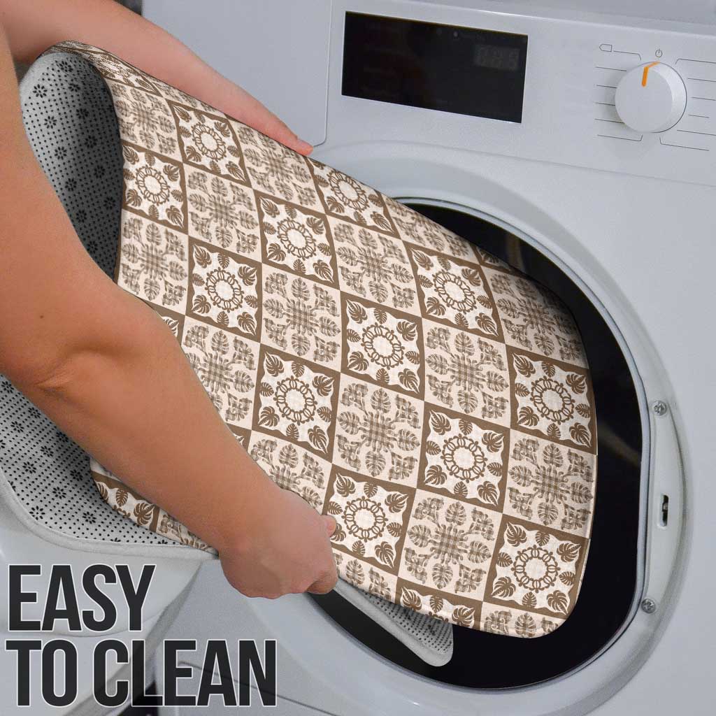 Beige Palaka Quilt Hawaii Bathroom Set Hawaiian Tropical Monstera Sea Turtle