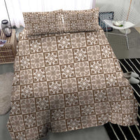 Beige Palaka Quilt Hawaii Bedding Set Hawaiian Tropical Monstera Sea Turtle