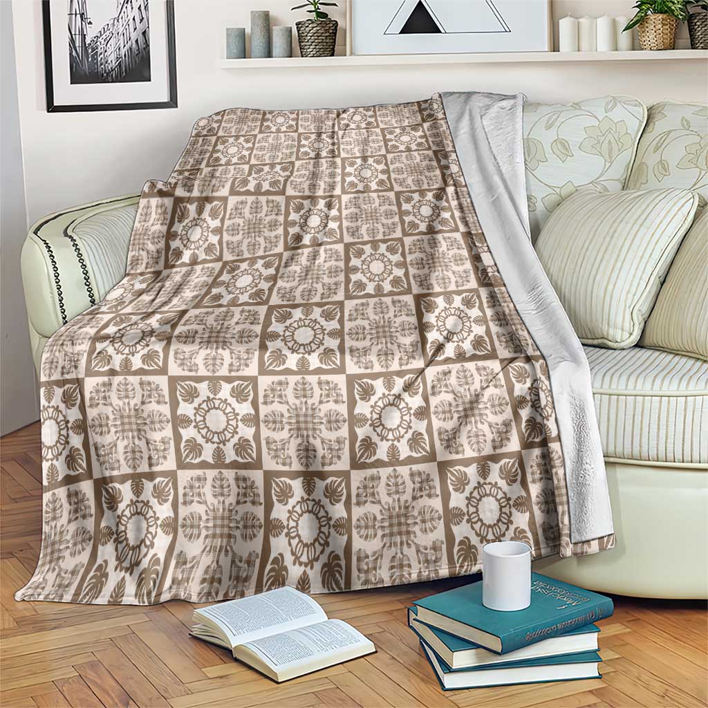 Beige Palaka Quilt Hawaii Blanket Hawaiian Tropical Monstera Sea Turtle