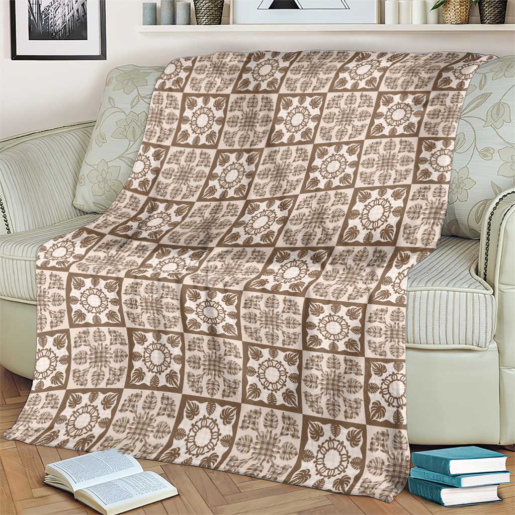 Beige Palaka Quilt Hawaii Blanket Hawaiian Tropical Monstera Sea Turtle