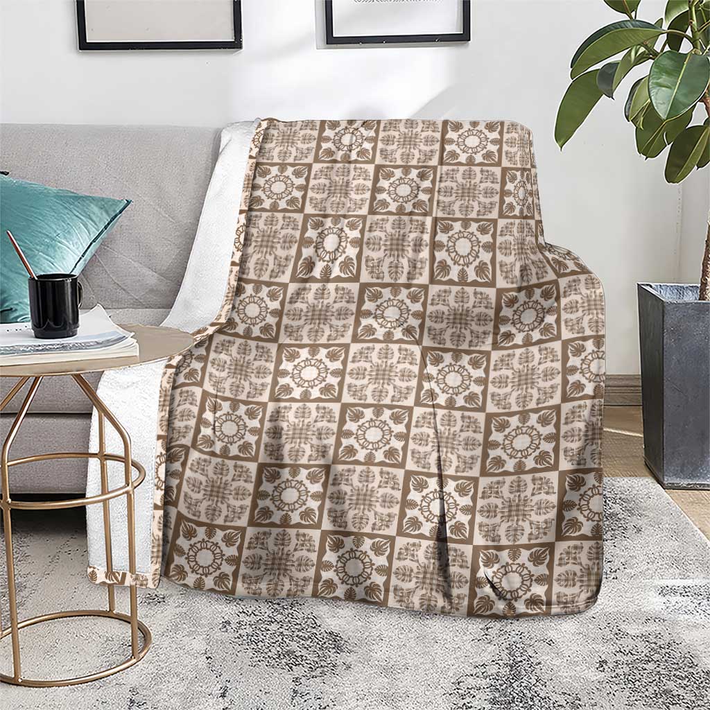 Beige Palaka Quilt Hawaii Blanket Hawaiian Tropical Monstera Sea Turtle