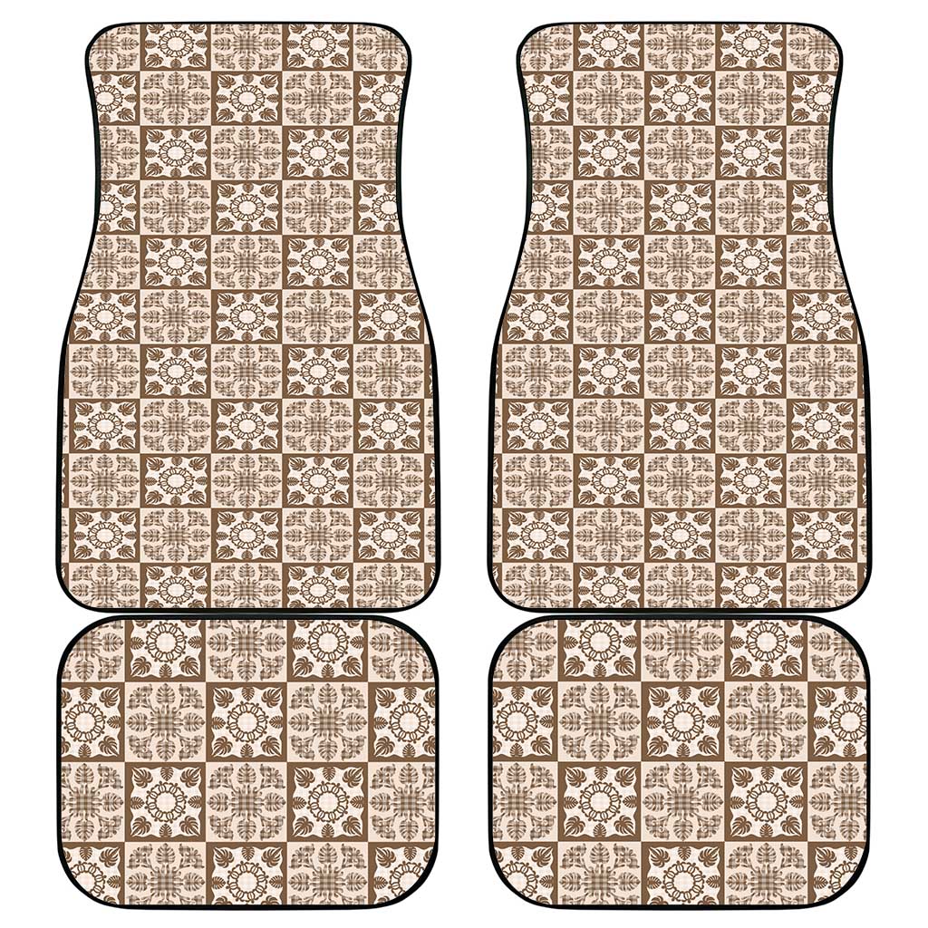Beige Palaka Quilt Hawaii Car Mats Hawaiian Tropical Monstera Sea Turtle