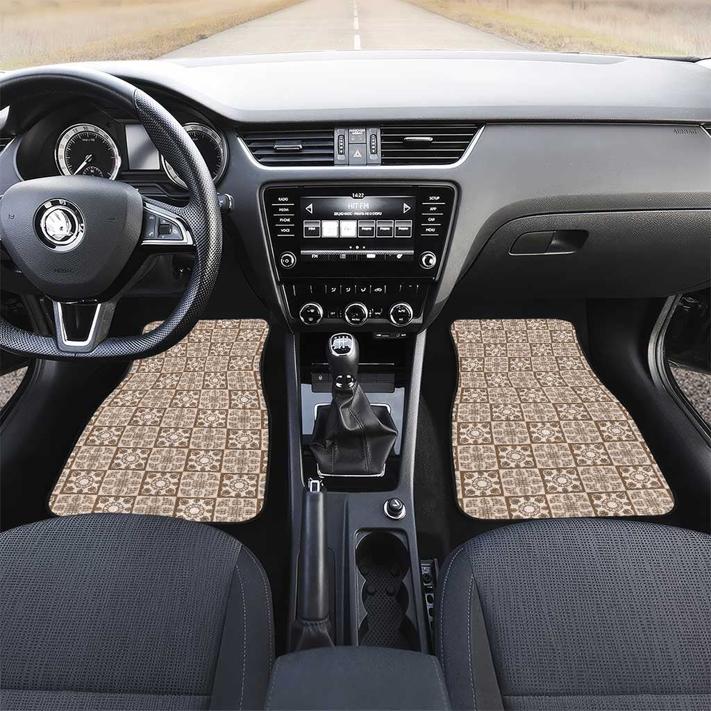 Beige Palaka Quilt Hawaii Car Mats Hawaiian Tropical Monstera Sea Turtle