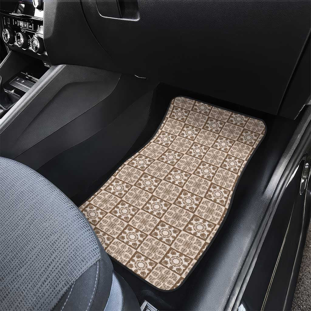 Beige Palaka Quilt Hawaii Car Mats Hawaiian Tropical Monstera Sea Turtle